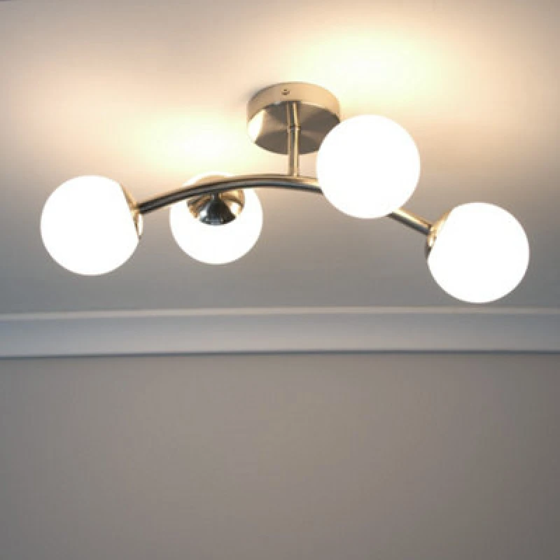 Image of ValueLights Jas 4 Way Ceiling Light with Opal White Frosted Glass Globe Shades Silver