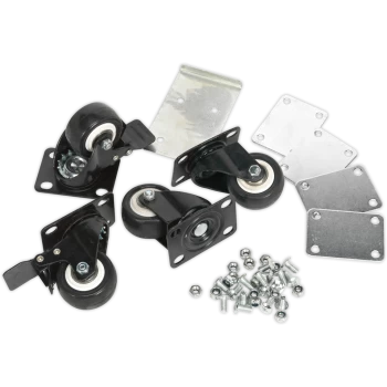 image of Sealey AP8CA 4 Piece Castor Wheel Kit for Tool Boxes