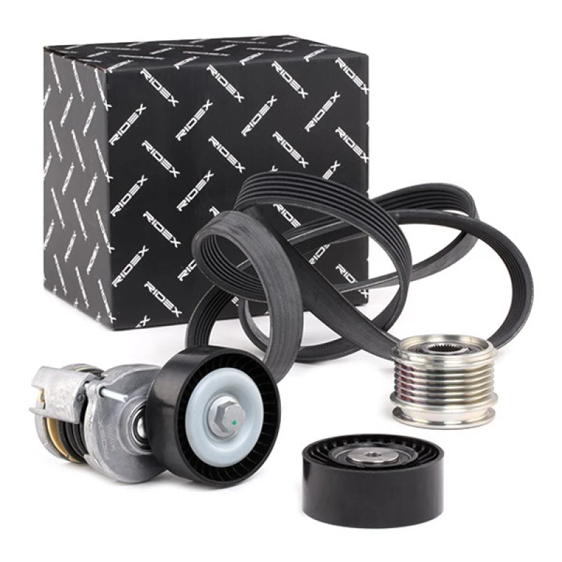 Image of RIDEX 542R0014 V-ribbed belt set Pulleys: with freewheel belt pulley V-Ribbed Belt Set (542)