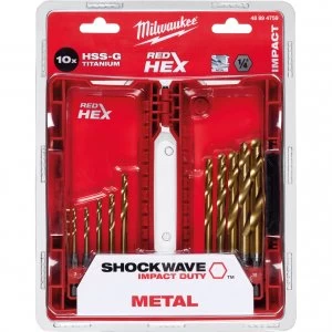 Image of Milwaukee 10 Piece HSS Shockwave Red Hex Impact Drill Bit Set
