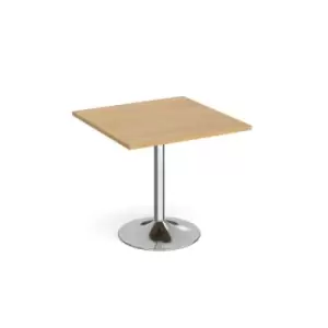 image of Genoa square dining table with chrome trumpet base 800mm - oak