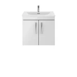 image of Nuie Athena 600 Wall Hung 2-door Vanity & Curved Basin - Gloss Grey Mist