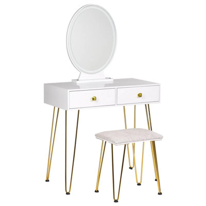 Image of Beliani Dressing Table With Mirror And Stool Caen LED White