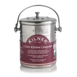 Image of Kilner Stainless Steel Kitchen Compost Bin, 2.0L, Silver