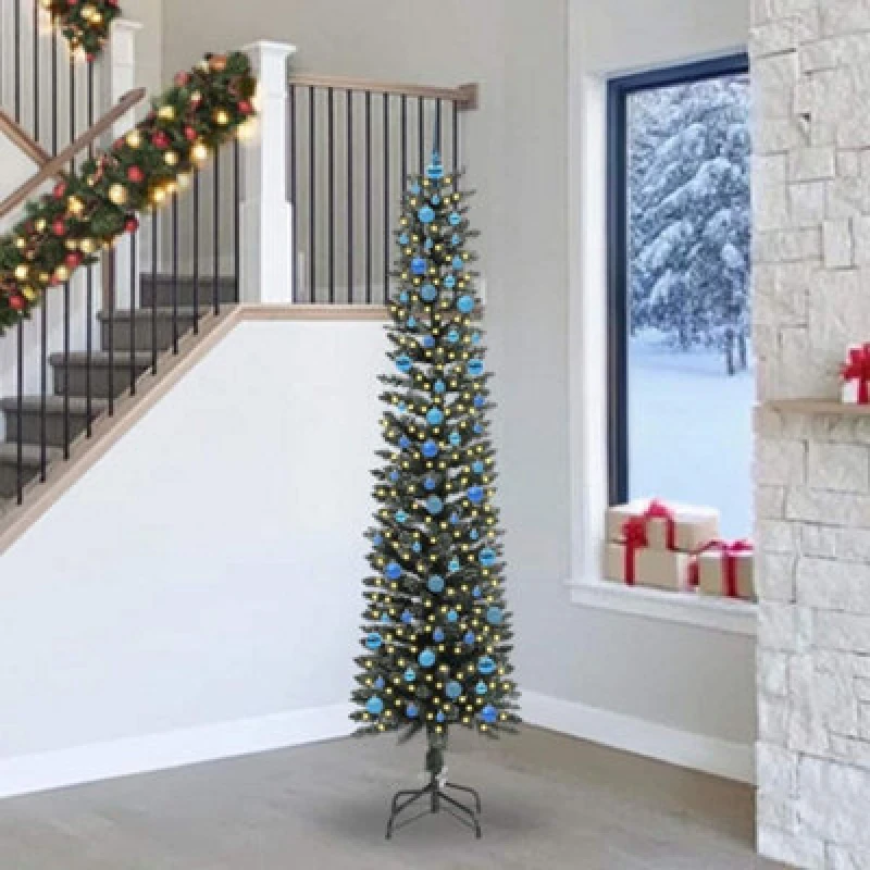 Image of vidaXL Artificial Christmas Tree with 300 LEDs, Blue Balls Green 58 x 58 x 240 cm, Green 3395971