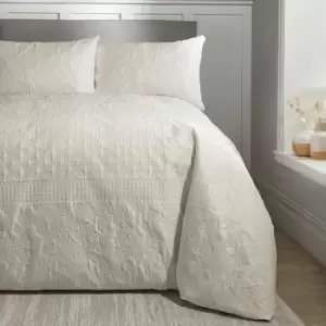 Image of Avery Stripe Pinsonic Textured Peach Skin Duvet Cover Set, Natural, Double - Serene