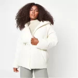 Missguided Petite Collared Belted Puffer Coat - Cream