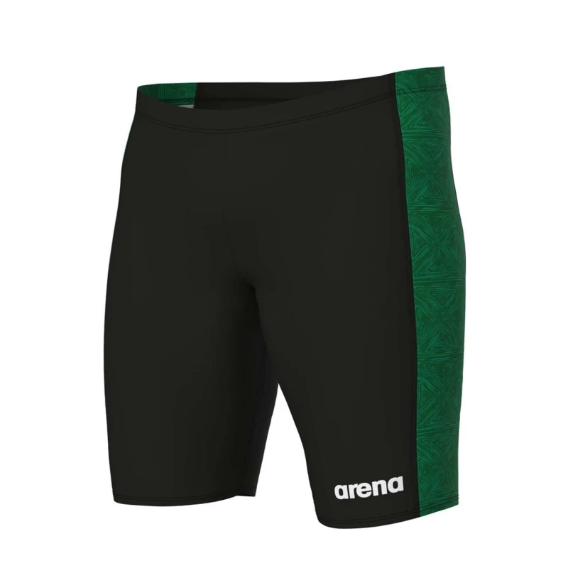Image of Arena Abstract Tiles Jammer Swim Shorts - Black green Black green 26 inch
