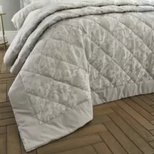 Image of Catherine Lansfield Classic Jacquard Damask Cotton Rich Quilted Bedspread, Natural, 220 x 230 Cm