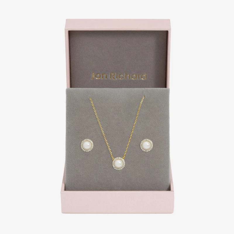 Image of Jon Richard Gold Crystal and Pearl Halo Set - Gift Box Jewellery Sets One Size Gold 70882910000