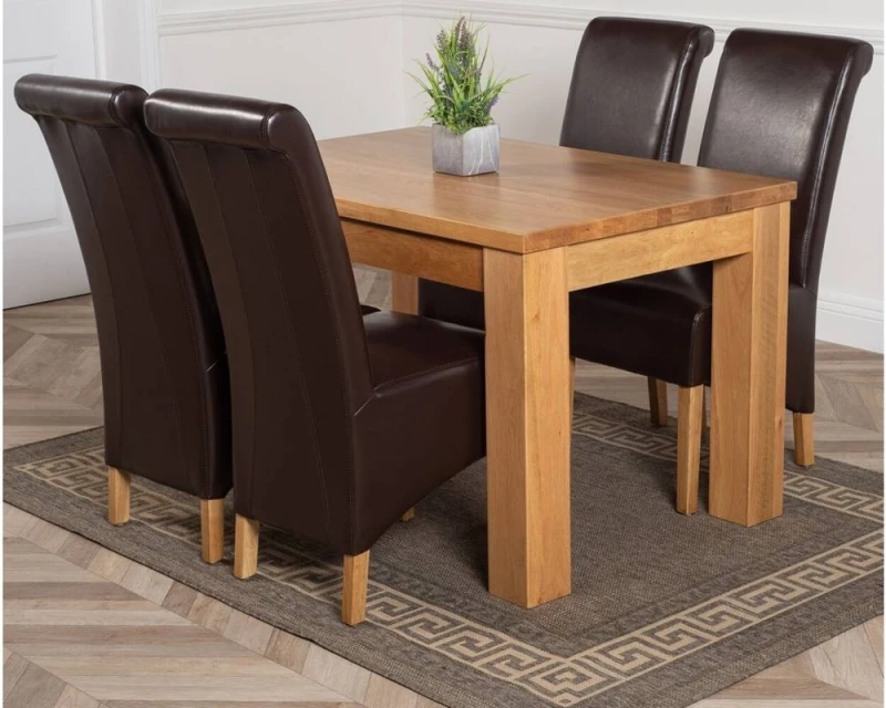 Image of Thats Furniture Dakot 127 x 82cm Oak Small Dining Table & 4 Montana Leather Chairs in Brown Size: 127 x 82cm Brown Unisex 127 x 82 cm