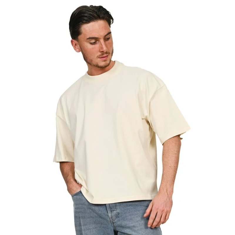 Image of Casual Classics Mens Combed Ringspun Cotton Boxy Oversized T-Shirt in Stone Size: 2XL Stone Male 2XL