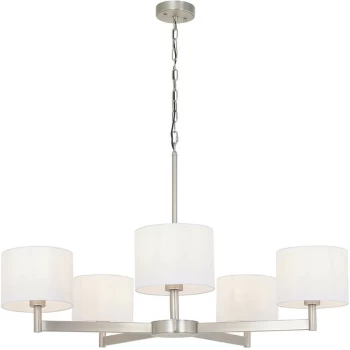 Image of Merano Lighting - Merano Cortina 5 Light Ceiling Pendant Matt Nickel Plate & Vintage White Fabric
