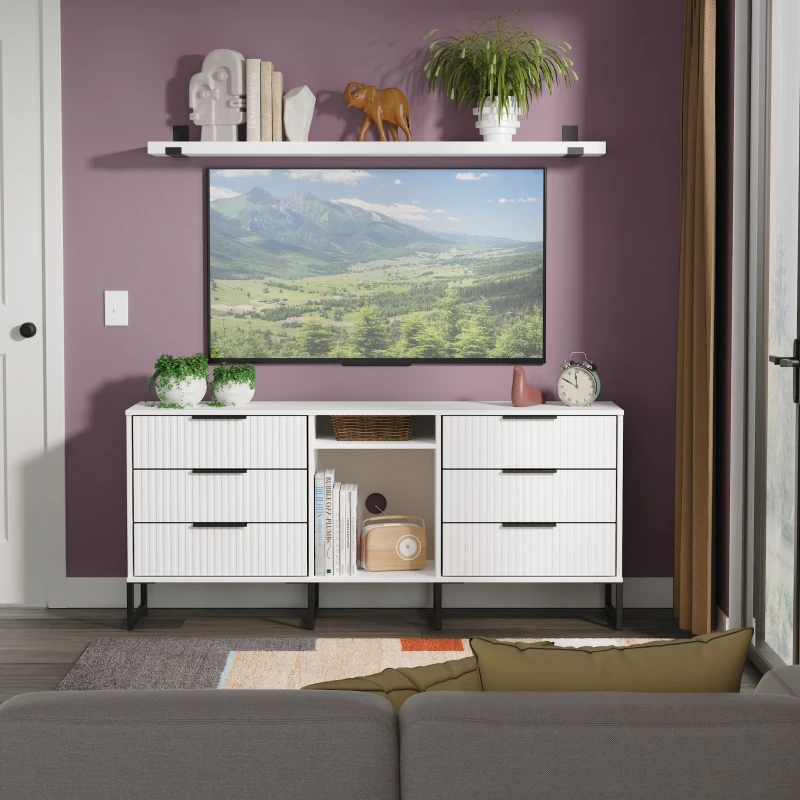 Image of Ready Assembled 2 U Menai 6 Drawer Sideboard (Ready Assembled) in White White Unisex