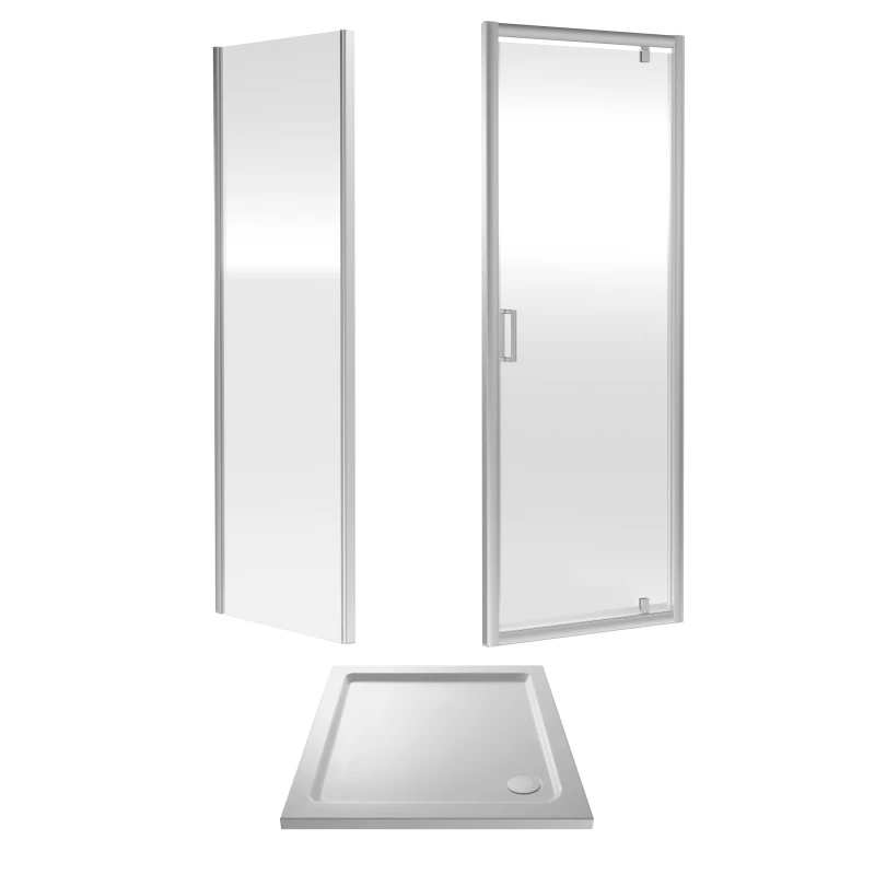 Image of Balterley 6mm Glass Pivot Shower Door, Side Panel and Shower Tray 760mm White