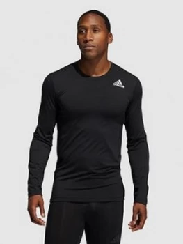 Image of Adidas Trefoil Long Sleeve Techfit T-Shirt, Black/White Size M Men