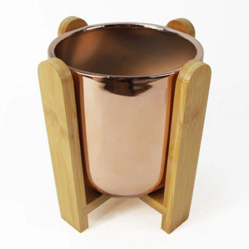 Image of Leaf 16cm Gold Ceramic Planter with Bamboo Stand Gold unisex