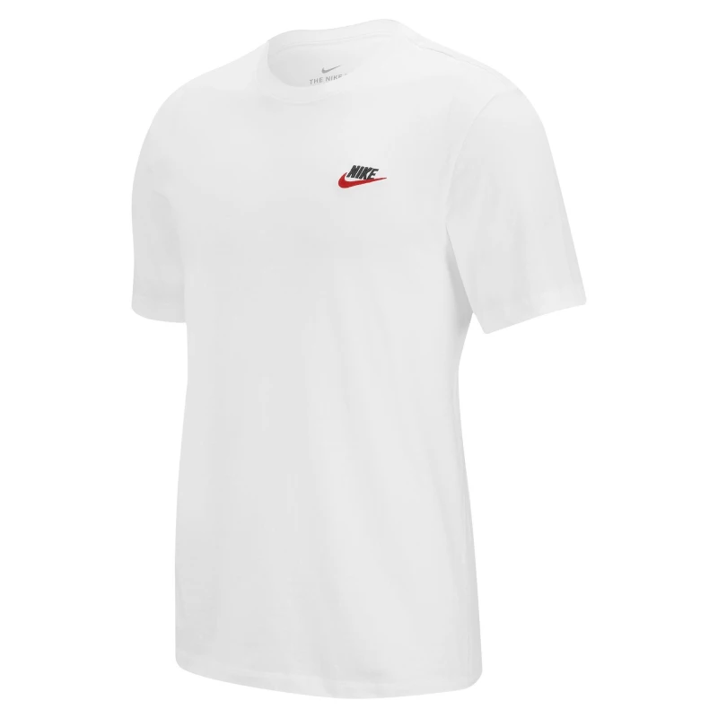 Image of Nike Sportswear Club T-Shirt Mens Wht/Blk/Red SL male XS