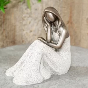 Image of Textured Grey Stone & Silver Finish Lady Sitting Figurine