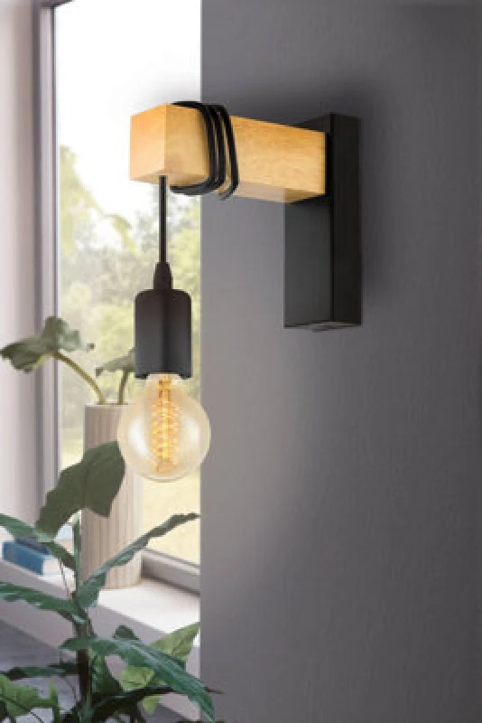 Image of EGLO Eglo Townshend Natural Wood And Metal Wall Light in Light Brown Light Brown One Size Unisex 9002759435141