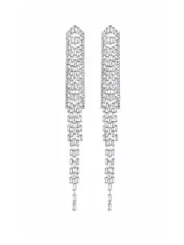 Image of Mood Mood Silver Crystal Baguette Statement Shower Drop Earrings, Silver, Women