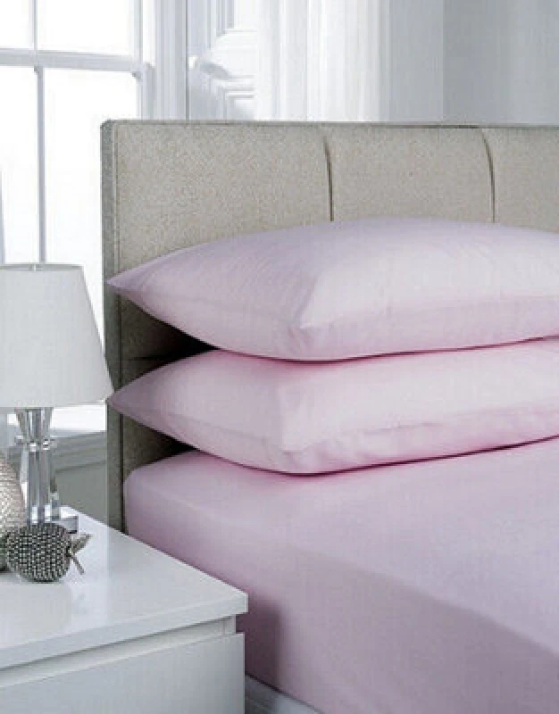 Image of Smart Living Smart Living Polycotton Bed Linen Luxury Bedsheet or Pillowcase Non Iron in Baby Pink Size: King Fitted Baby Pink King Fitted Unisex 50