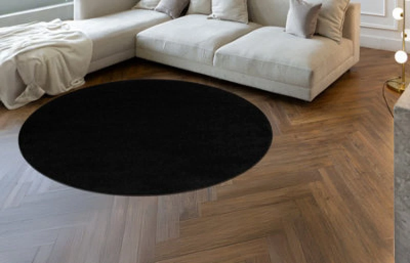 Image of RugsX Eton Plus Circle Carpet Black, One-Color, Uniform, Plain Circle 133 Cm