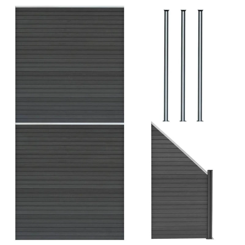Image of Monstershop Composite Fence Panels, Angled Piece & LED Posts 6ft x 14.5ft - Grey Grey Unisex