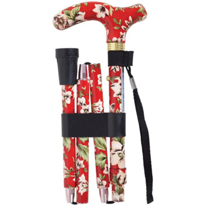 Image of Loops Deluxe Ambidextrous Foldable Walking Cane - 5 Height Settings - Rouge Design Multi