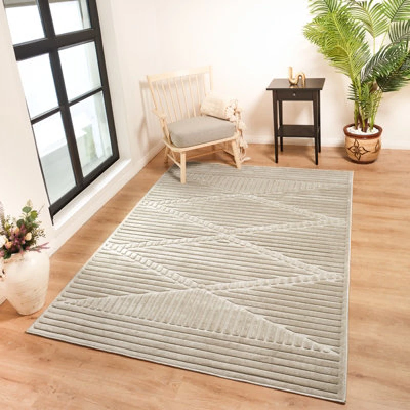 Image of Livabliss In- & Outdoor 3D High & Low Pile Textured Beige Mitsuko Area Rug 160 X 220 Cm - Easy To Clean, Perfect For Balcony Or Dining Room
