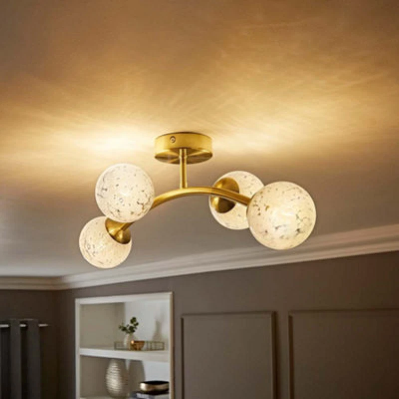 Image of ValueLights ValueLights Jas Gold Ceiling Light with White Confetti Glass Globe Shades White One Size Unisex 5016529273417