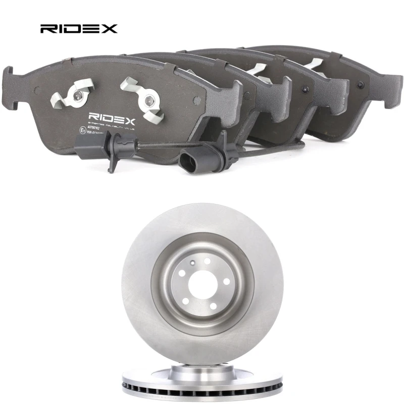 Image of RIDEX 3405B2582 Brake disc and pads set Front Axle, Brake Disc Type: Vented, incl. wear warning contact Brake Set,disc brakes (3405)