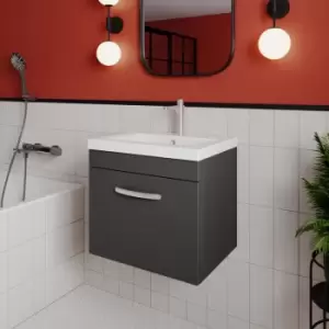 Image of Nuie - Athena Wall Hung 1-Drawer Vanity Unit with Basin-1 500mm Wide - Gloss Grey