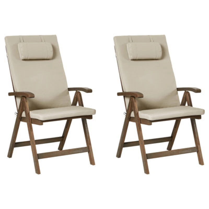 Image of Beliani Set Of 2 Garden Chairs With Cushions Amantea Premium Acacia Wood Taupe