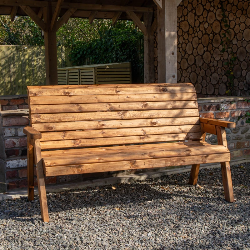 Image of Charles Taylor Hand Made Traditional 3 Seater Chunky Rustic Wooden Garden Bench Furniture Assembled