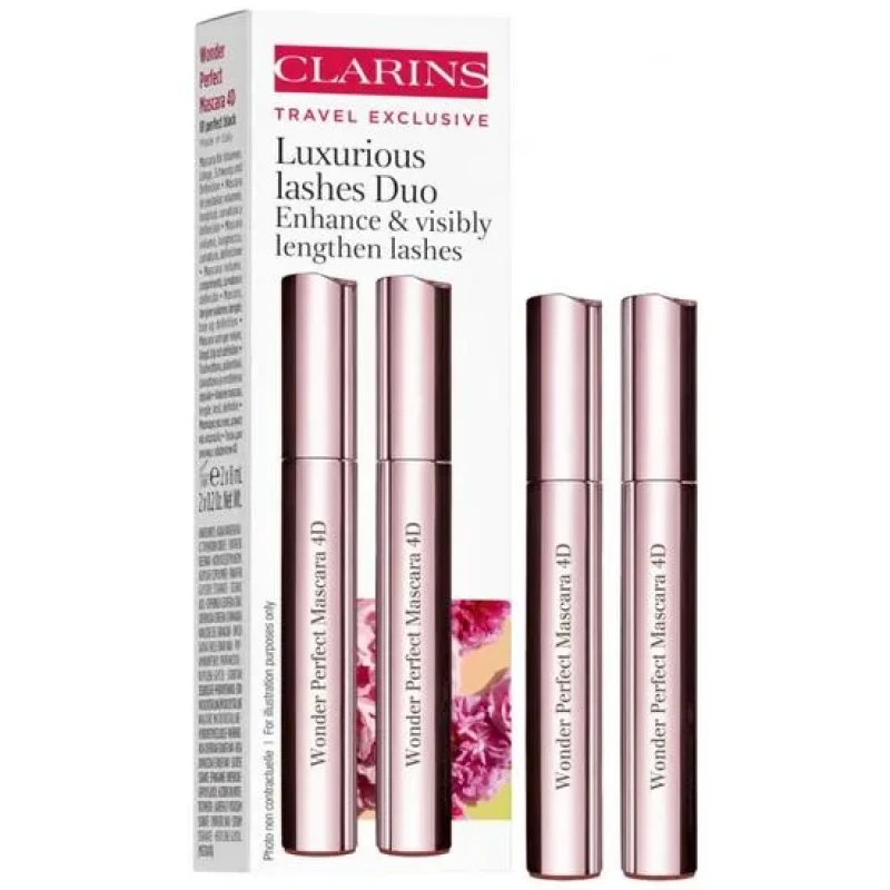 Image of Clarins Wonder Perfect 4d Black Mascara Duo Set Wonder Perfect 4d Black Mascara 2x 8ml