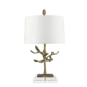 Image of Square Table Lamp Cream Shade Distressed Gold LED E27 100W Bulb d01081