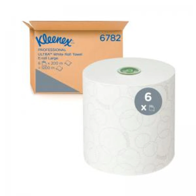 Image of Kleenex Hand Towels Rolled E-Roll 200m 2-Ply White (6 Pack) 6782