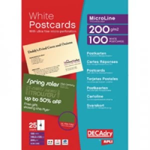 image of Decadry Postcards A4 Micro-perforated Sheet White Pack of 100 OCB332