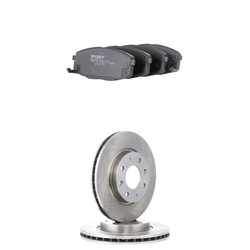 Image of RIDEX 3405B2908 Brake disc and pads set Front Axle, Brake Disc Type: internally vented, with acoustic wear warning Brake Set,disc brakes (3405)