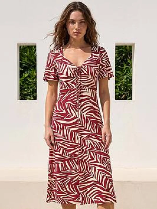 Image of Roman Womens Petite Animal Stretch Gathered Midi Dress in Wine Size: 12 Wine Female 12