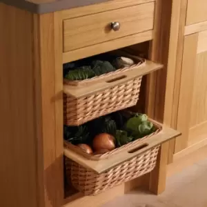 Image of Monstershop - Pull out Wicker Basket Drawer 500mm Kitchen Storage Solution Larder Base Unit Cupboard with Handle Rustic Beech Wood Farmhouse Style