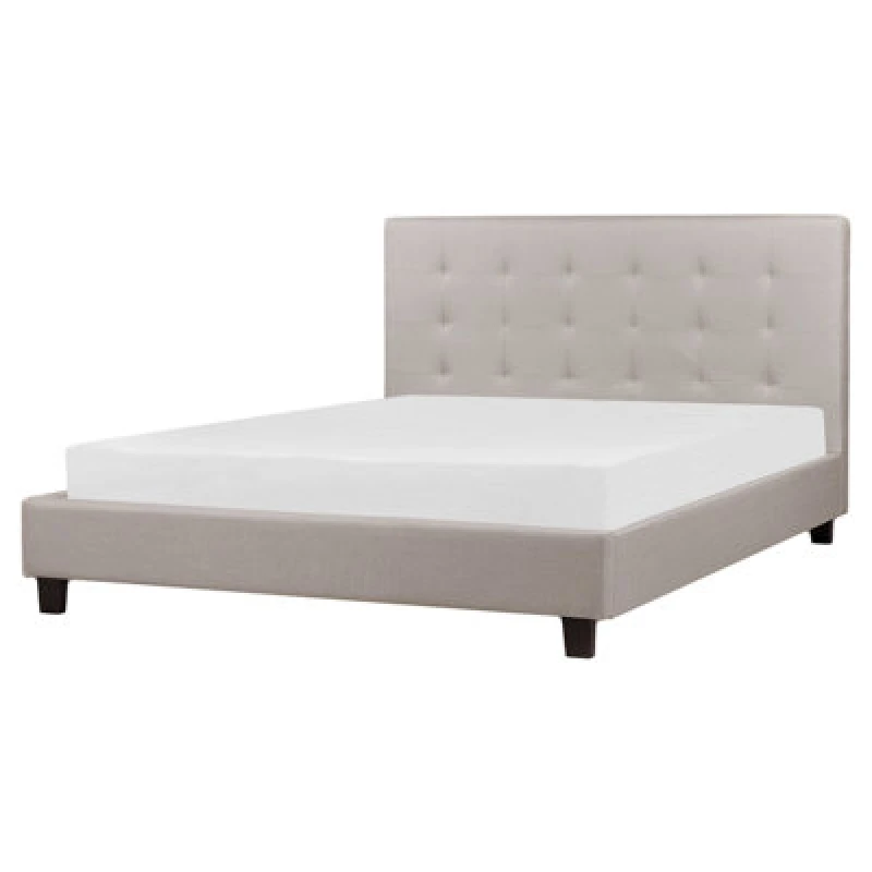Image of Beliani Bed Fabric La Rochelle 160 X 200 Cm (Eu King Size) Light Grey