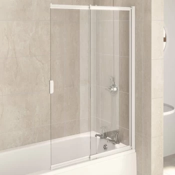 image of Aqualux - Aqua 4 Two Panel White Frame Sliding Bath Screen 1275mm H x 820mm W - 4mm Glass