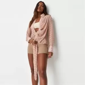 image of Missguided Sheer Georgette Drape Shirt Mg Print - Pink