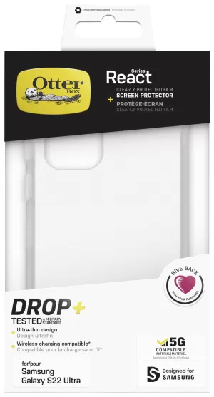 image of Otterbox React Transparent Back Cover + Screen Protector for Samsung Galaxy S22 Ultra 78-80692