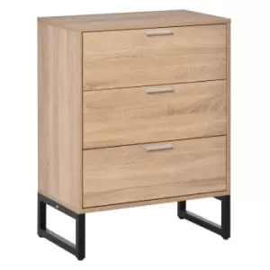 image of Homcom Chest Of 3 Drawers Natural Wood Colour Black Metal Cut Out Base