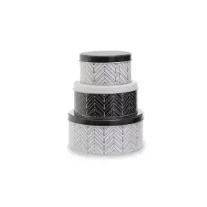Image of Interiors by PH Printed Storage Tins, Round, Set Of 3 - Black