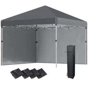 image of Outsunny 3 x 3 (M) Pop Up Gazebo with 2 Sidewalls, Leg Weight Bags and Carry Bag, Height Adjustable Party Tent Event Shelter for Garden, Dark Grey