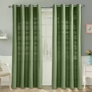 Image of Homecapes Cotton Rajput Ribbed Dark Olive Curtain Pair, 54 x 54'